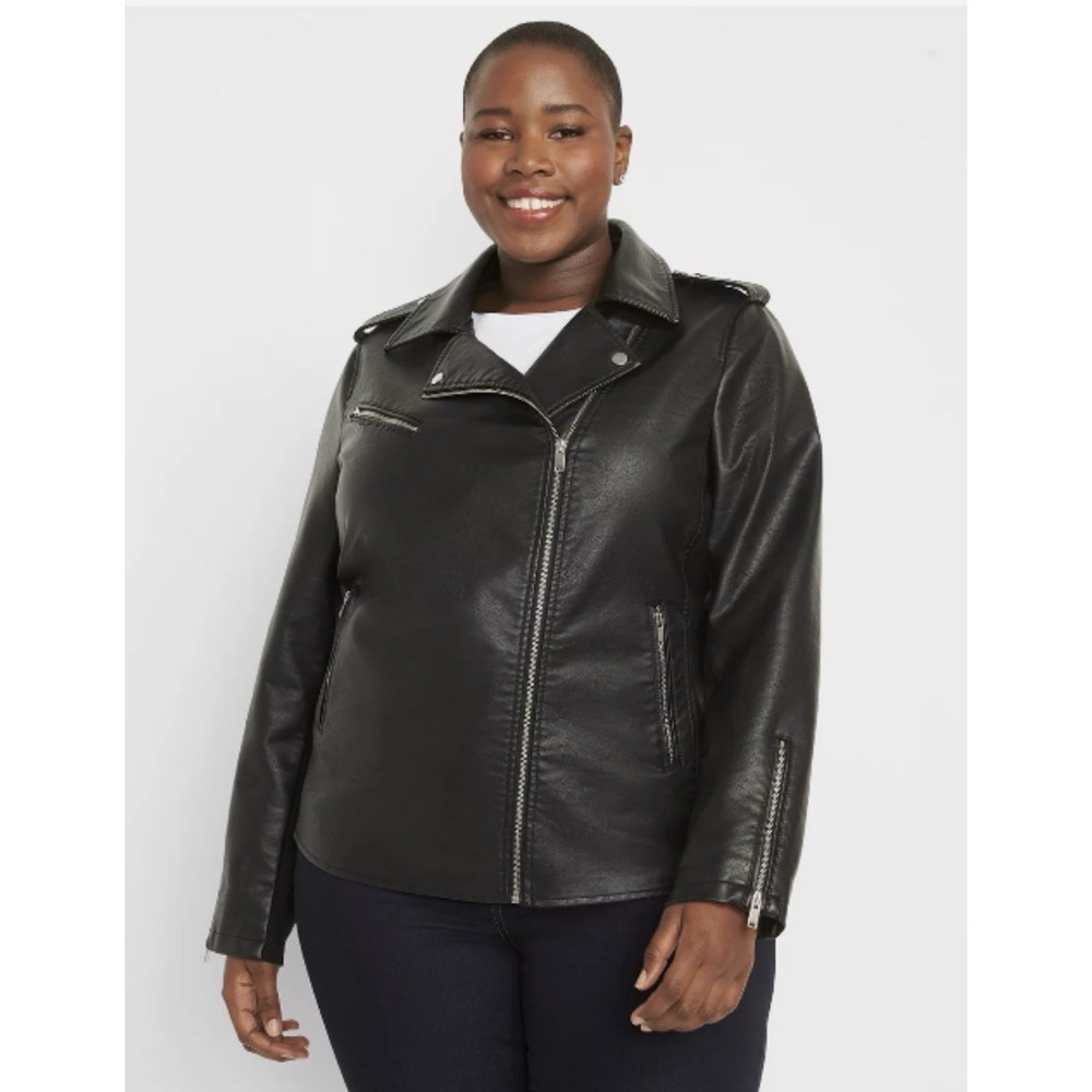 NEW LANE BRYANT $129 PLUS SIZE BLACK FAUX LEATHER MOTO JACKET SZ 22/24